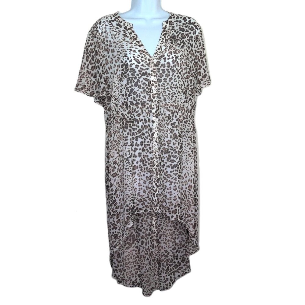 Torrid Lexie Babydoll Tunic Top High Low Semi Sheer Cheetah Leopard  EUC Sz  2